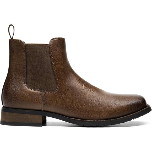 Bruno Marc Mens Brown pu Classic Cowboy Western Ankle Dress Waterproof Boots - Picture 2 of 6